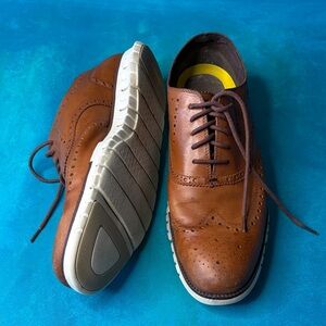 Cole Haan ZEROGRAND British Tan Leather Wingtip Oxford Shoes Flexible Sole 15M